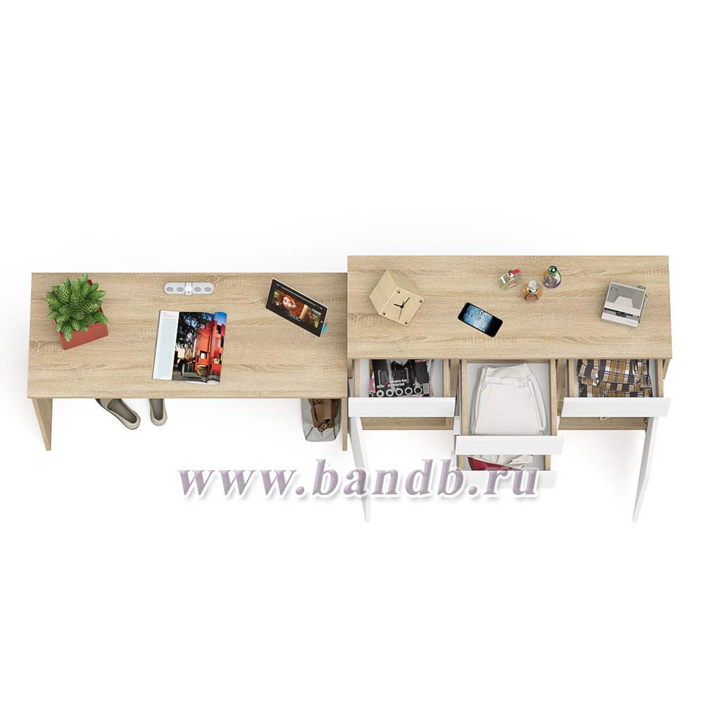 Письменный стол МСП1200.1 с комодом-тумбой на 1200 Мори цвет дуб сонома/белый Картинка № 4