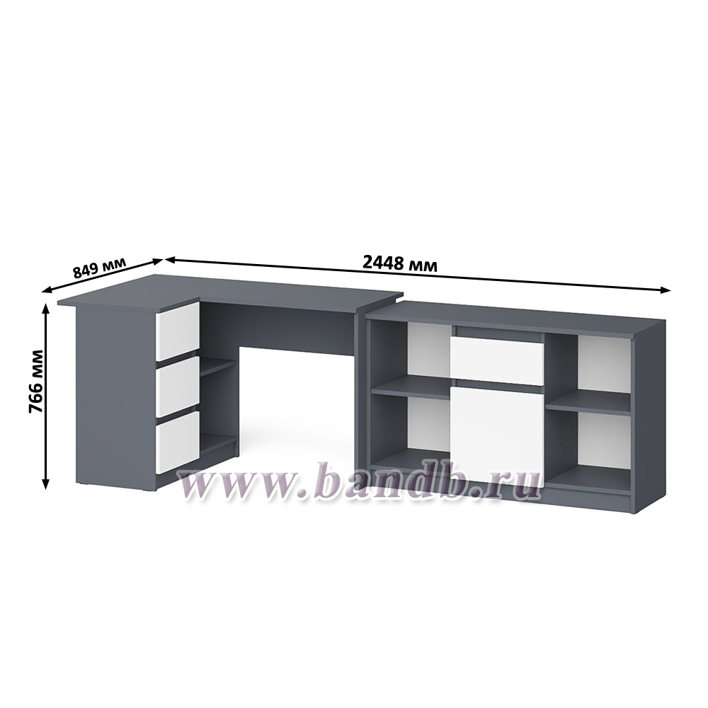 Тумба Мори МТВ1204.1 и стол компьютерный угловой МС-16 левый цвет графит/белый Картинка № 9