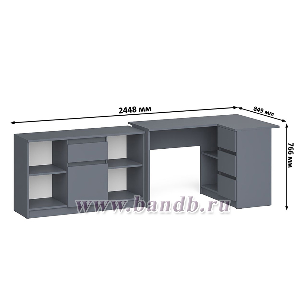 Тумба с ящиком и дверкой Мори 1204 с угловым компьютерным столом МС-16 правым цвет графит Картинка № 9