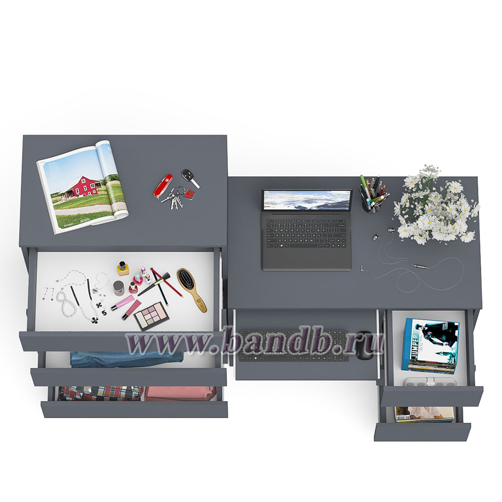 Высокий комод Мори на 700 5 ящиков и компьютерный стол Мори МС-6 тумба справа цвет графит Картинка № 8