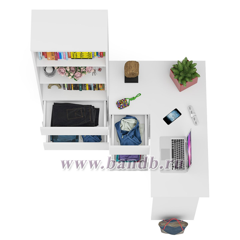 Стеллаж-комод Мори МСТ600 3 ящика и стол угловой компьютерный МС-16 левый цвет белый Картинка № 8