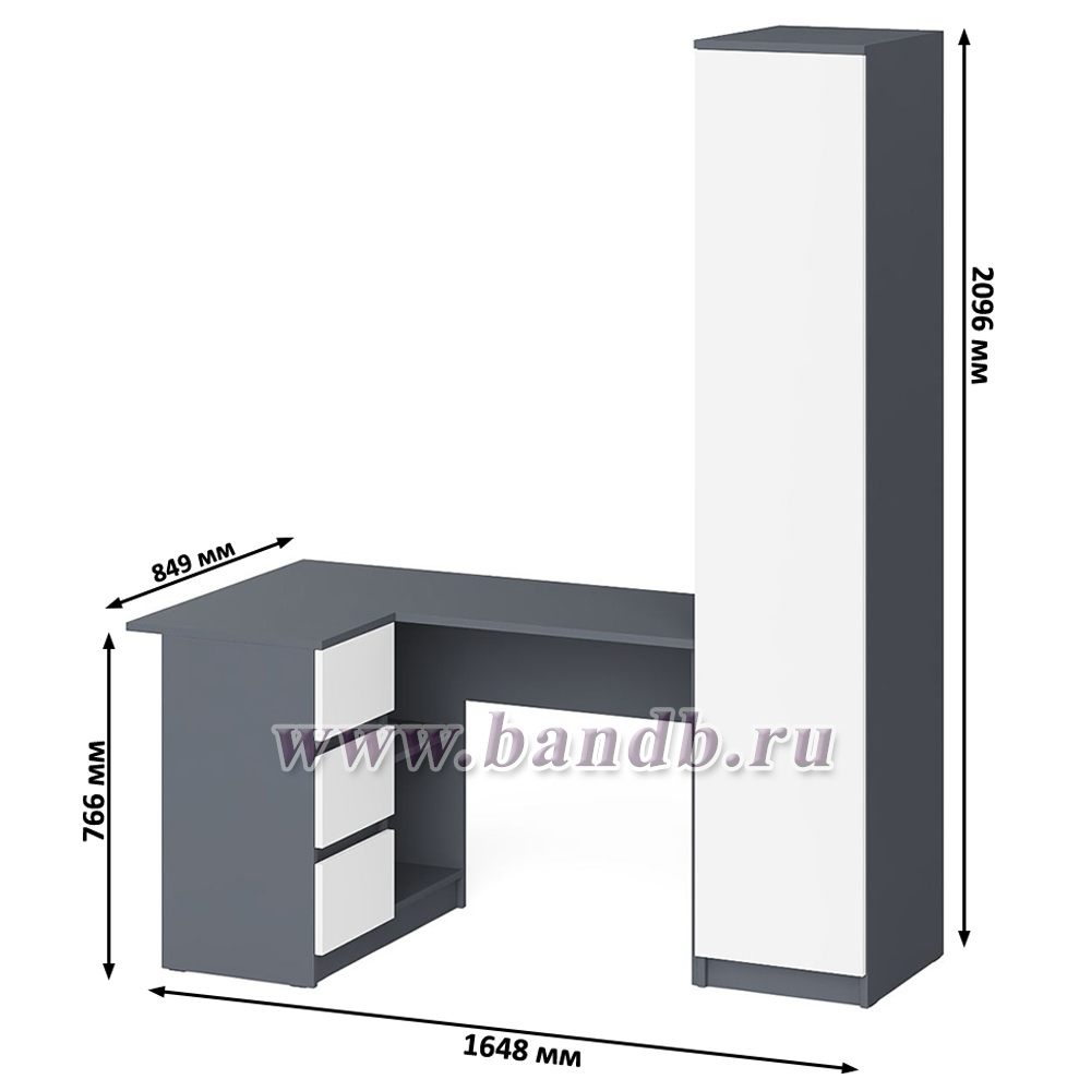 Пенал Мори МШ400.1 одна дверка и стол угловой компьютерный МС-16 левый цвет графит/белый Картинка № 9