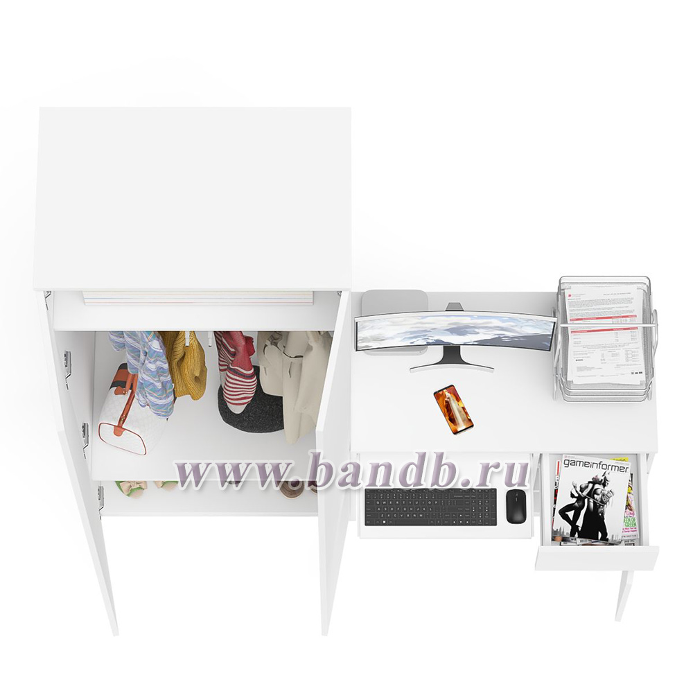 Шкаф 2-х дверный Мори МК800 и компьютерный стол МС-1 дверь и ящик справа цвет белый Картинка № 8