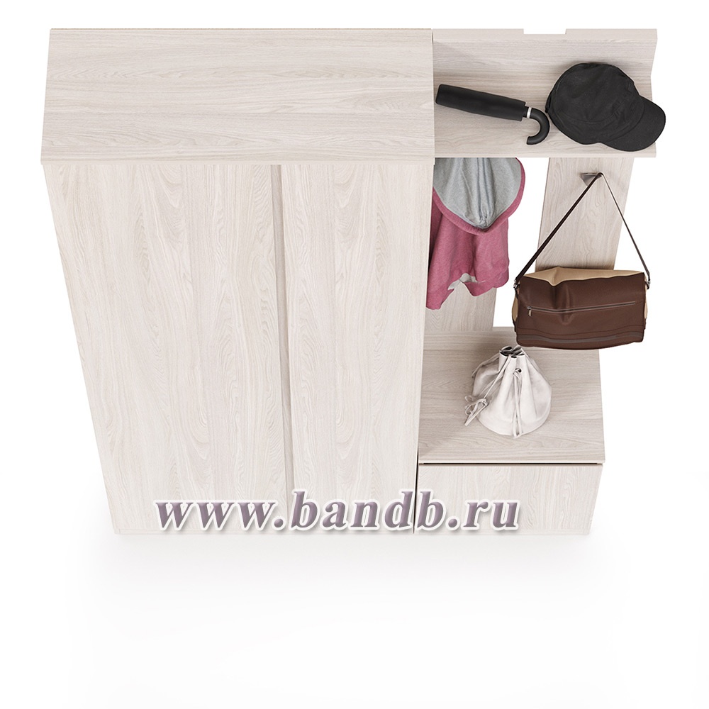 Шкаф комбинированный и обувница с вешалкой для верхней одежды Ника цвет ясень анкор светлый Картинка № 3