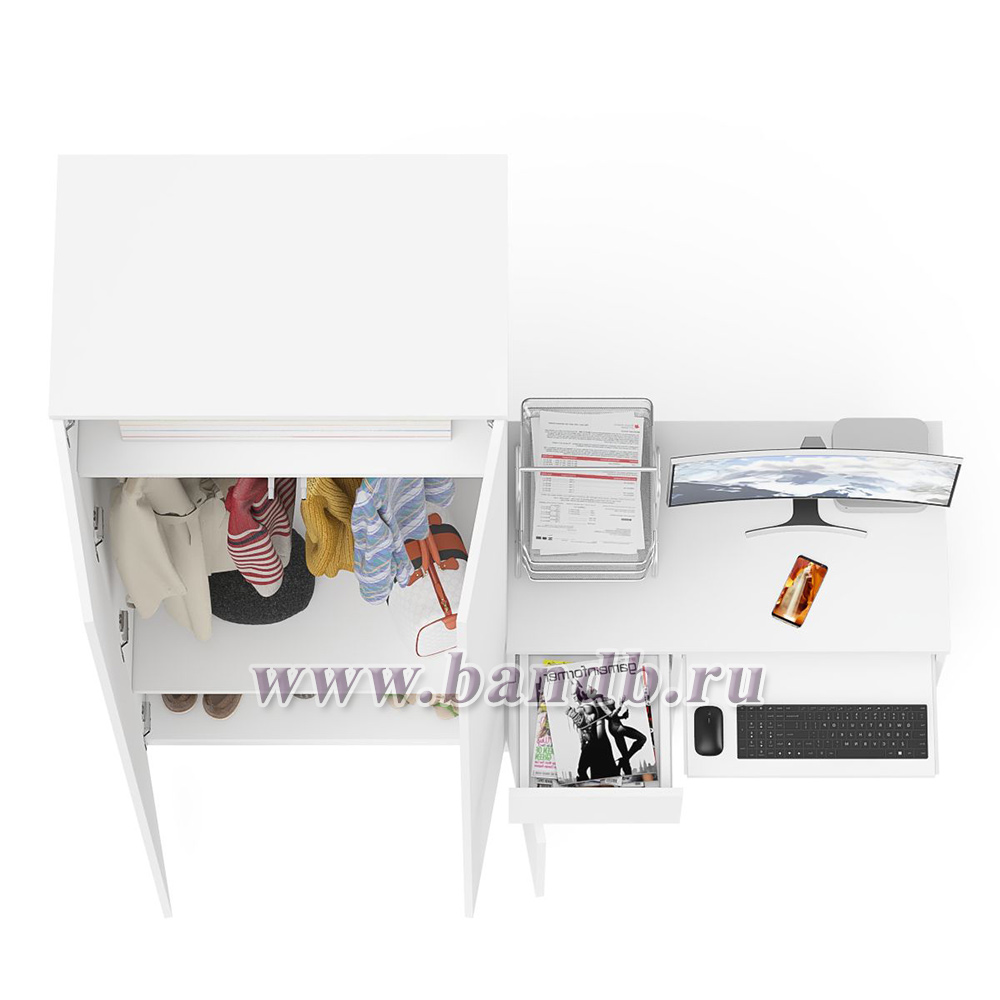 Шкаф две двери Мори 800.1 с компьютерным столом МС-1 ящик и дверь слева цвет белый Картинка № 6