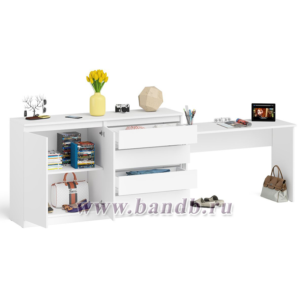 Тумба-комод Мори 1600.1 с письменным столом МСП1200 цвет белый Картинка № 4