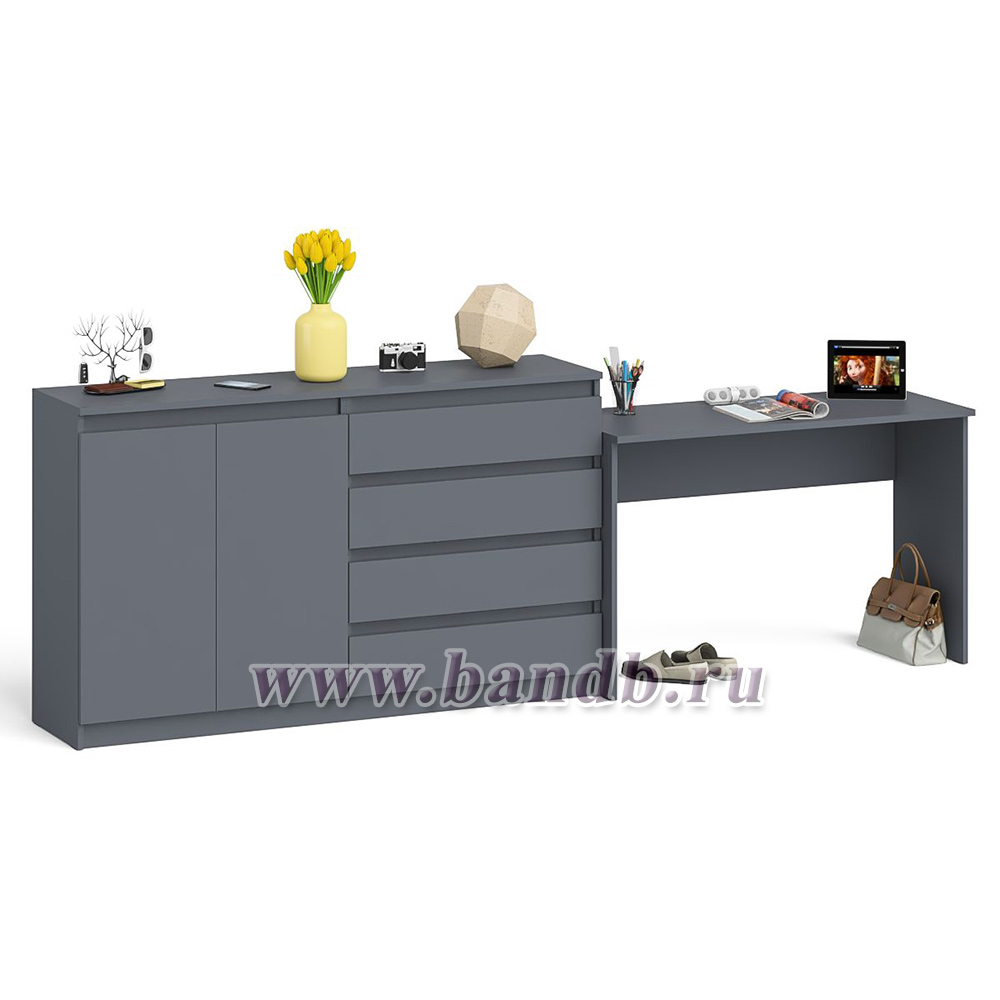 Тумба-комод Мори 1600.1 с письменным столом МСП1200 цвет графит Картинка № 3