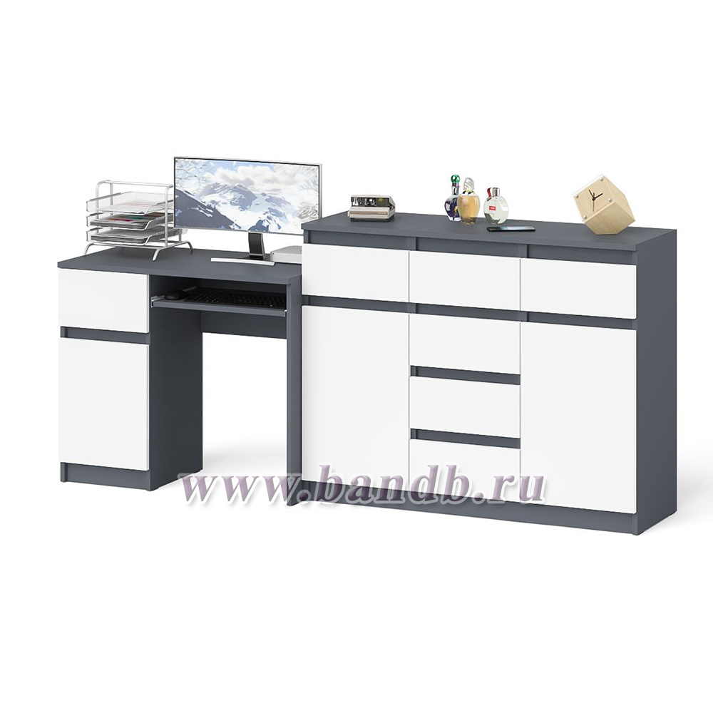 Комод-тумба Мори 1200.4 и левый компьютерный стол МС-1 цвет графит/белый Картинка № 3