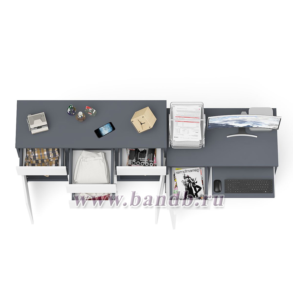 Комод-тумба Мори 1200.4 и левый компьютерный стол МС-1 цвет графит/белый Картинка № 6