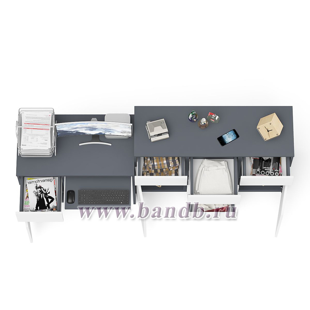 Комод-тумба Мори 1200.4 и левый компьютерный стол МС-1 цвет графит/белый Картинка № 8