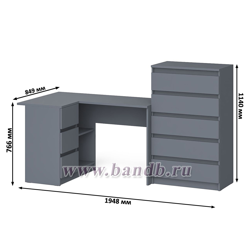 Комод на 700 5-ть ящиков и стол компьютерный МС-16 угловой левый серии Мори цвет графит Картинка № 9