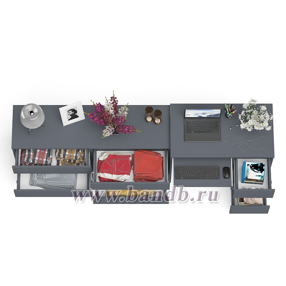 Комод 1380 6-ть ящиков Мори с однотумбовым столом компьютерным МС-6 правым цвет графит Картинка № 8