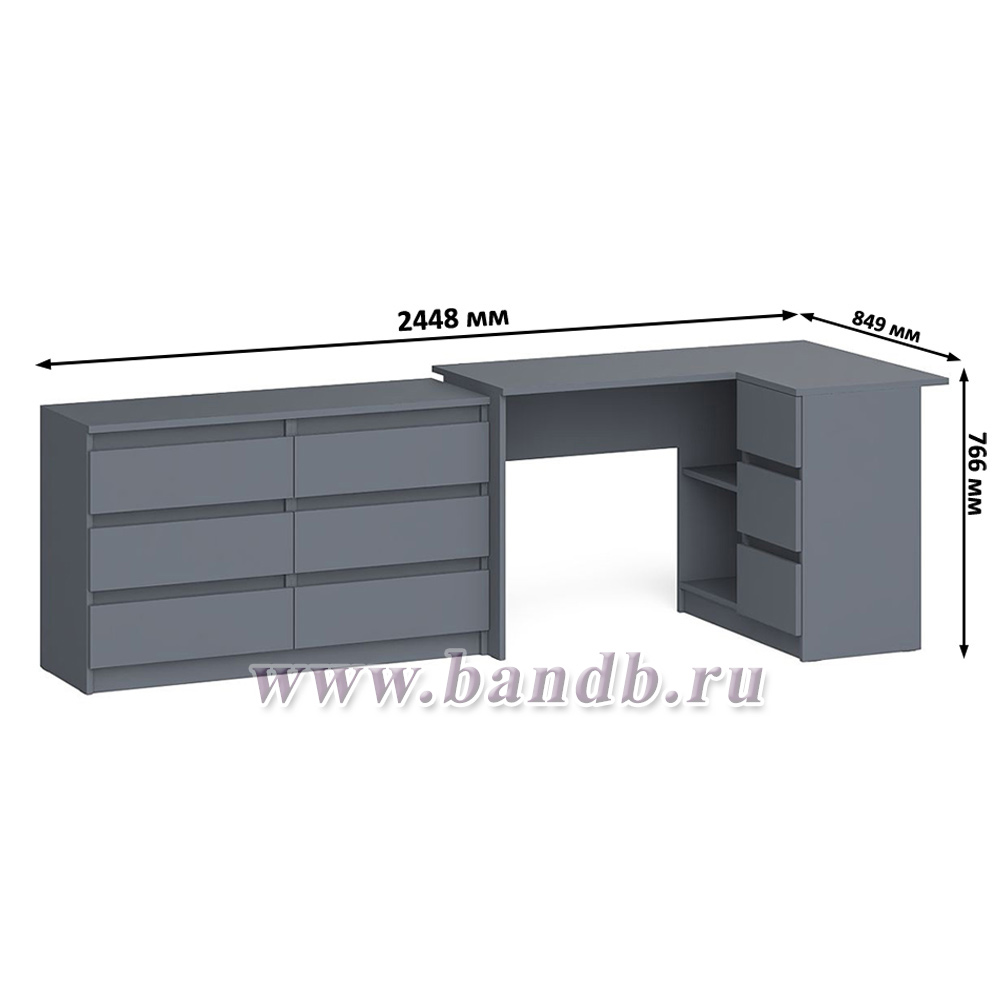 Комод Мори 1200 6 ящиков и компьютерный угловой стол МС-16 правый цвет графит Картинка № 9