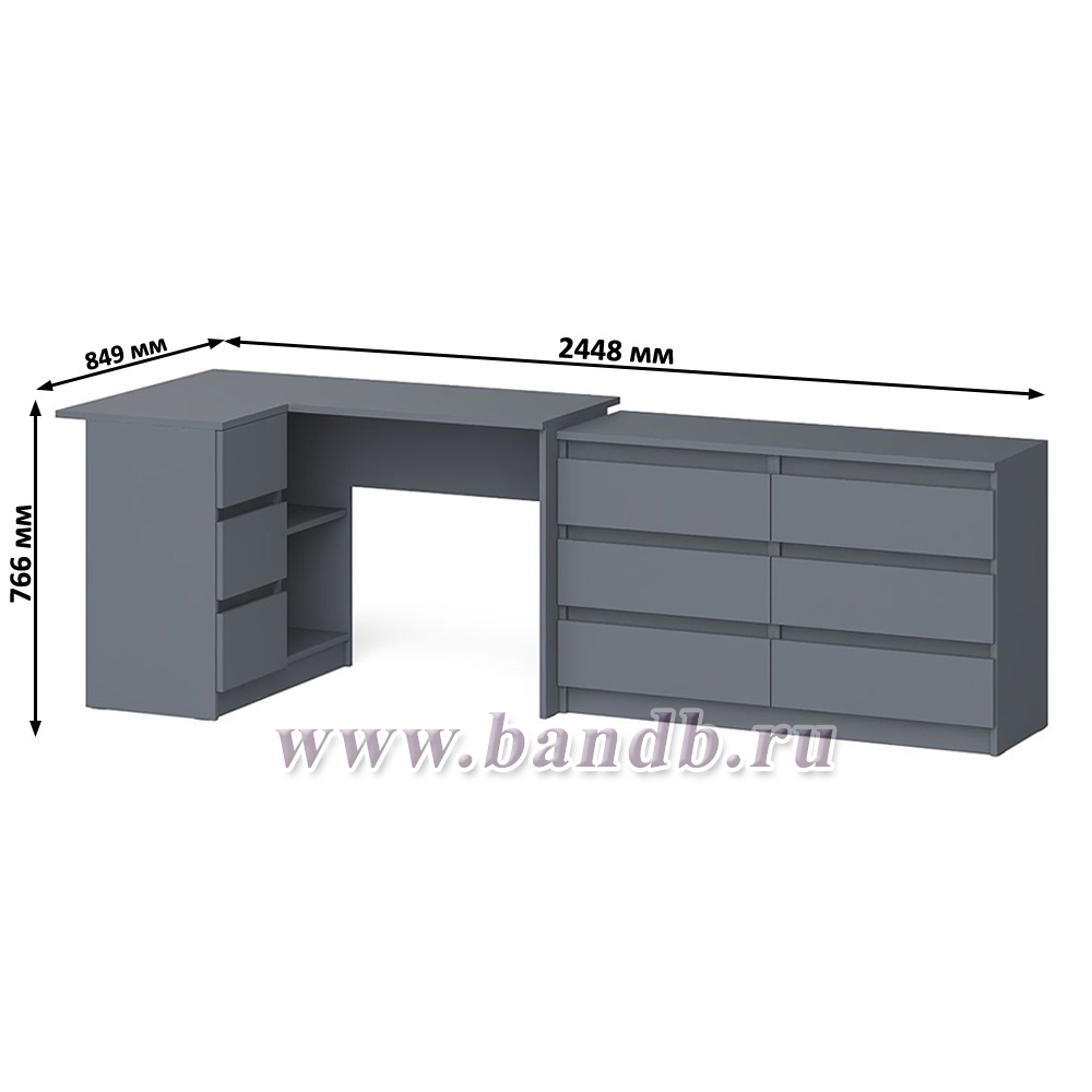 Комод Мори модель МК1200.6 со столом компьютерным угловым МС-16 левым цвет графит Картинка № 9