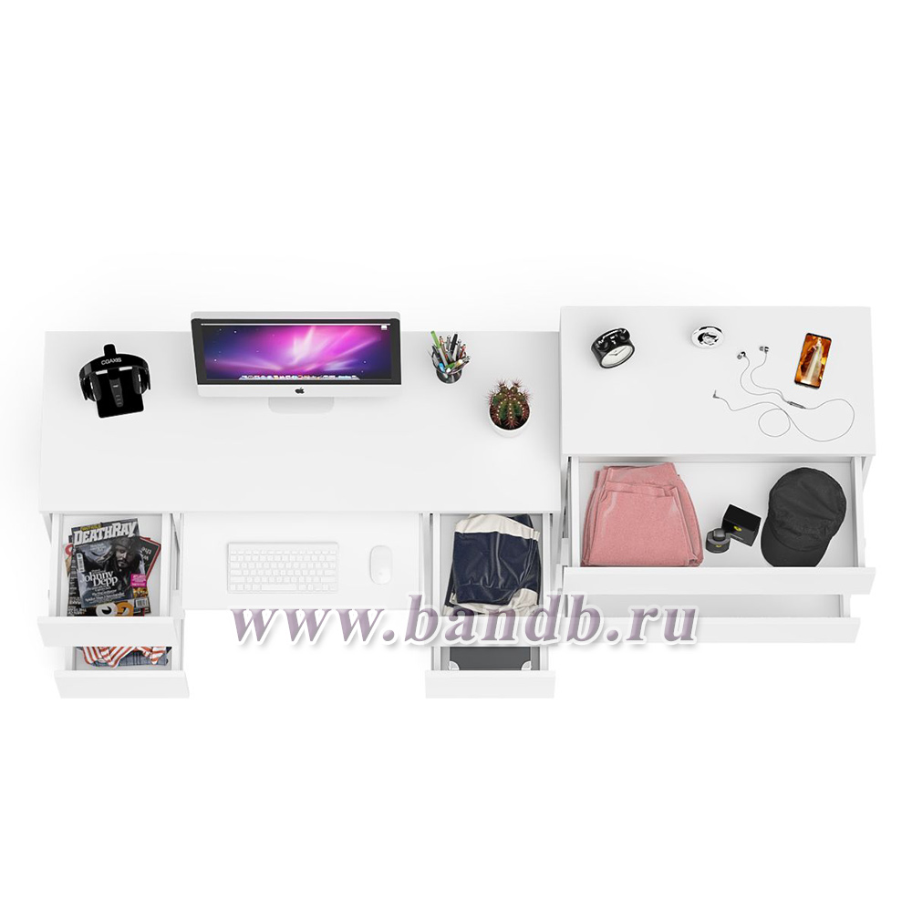 Комод 800 4-ре ящика Мори и двухтумбовый компьютерный стол МС-2 цвет белый Картинка № 4