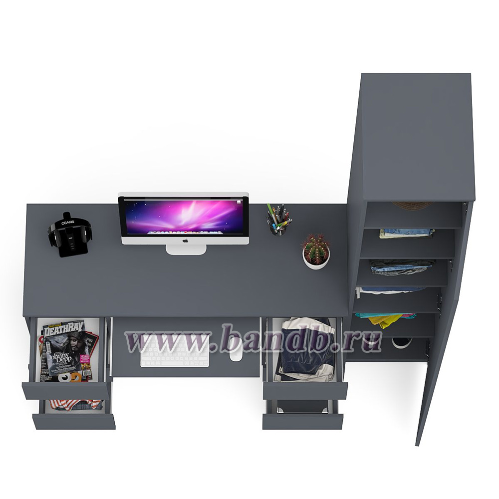 Шкаф однодверный Мори МШ400.1 с компьютерным 2-х тумбовым столом МС-2 цвет графит Картинка № 4