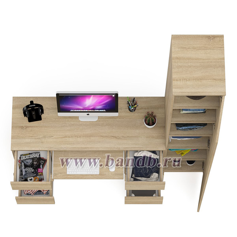 Шкаф однодверный Мори МШ400.1 с компьютерным 2-х тумбовым столом МС-2 цвет дуб сонома Картинка № 4