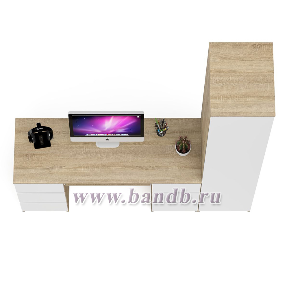 Шкаф однодверный Мори МШ400.1 с компьютерным 2-х тумбовым столом МС-2 цвет дуб сонома/белый Картинка № 3