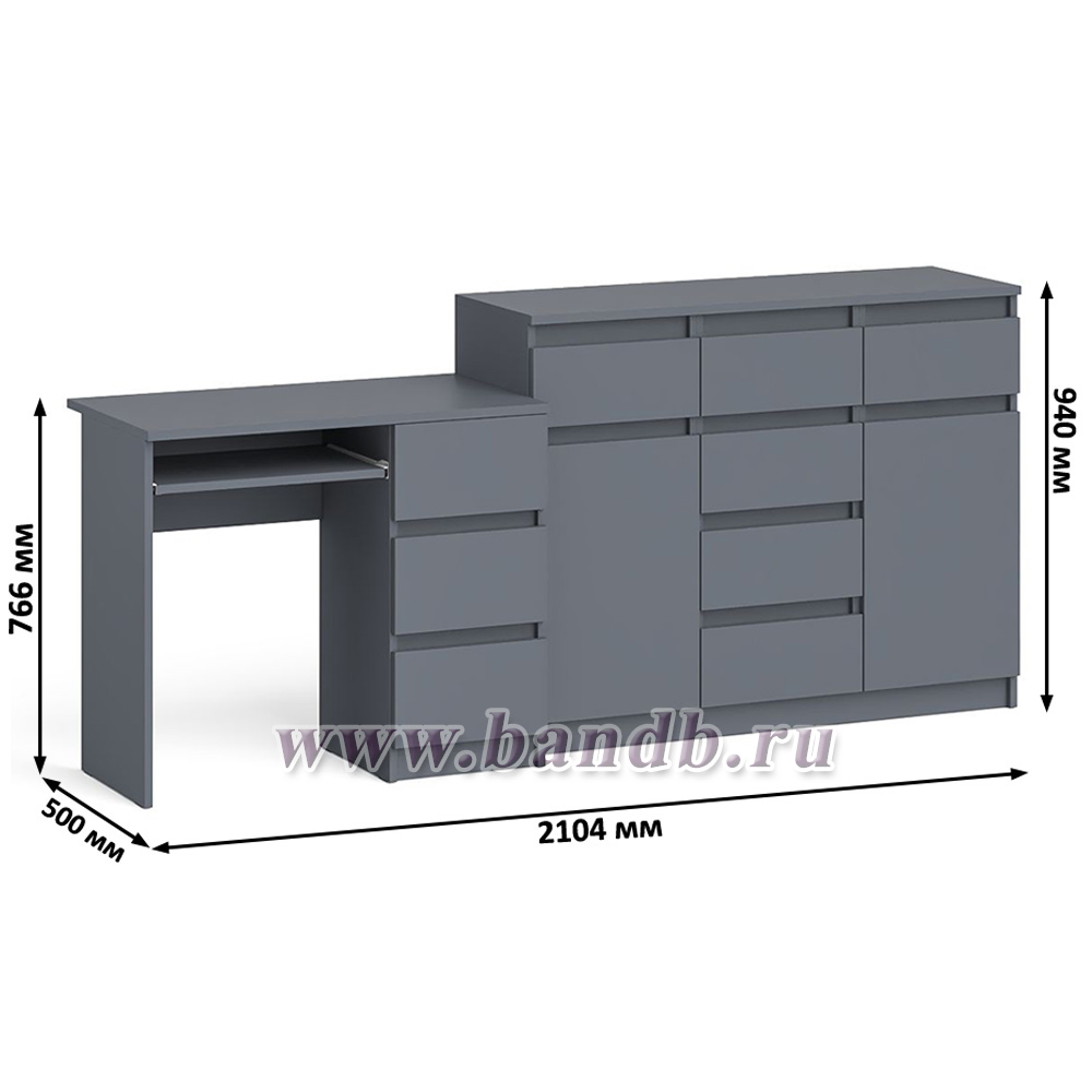 Комод-тумба Мори 1200 и компьютерный стол Мори МС-6 правый цвет графит Картинка № 9
