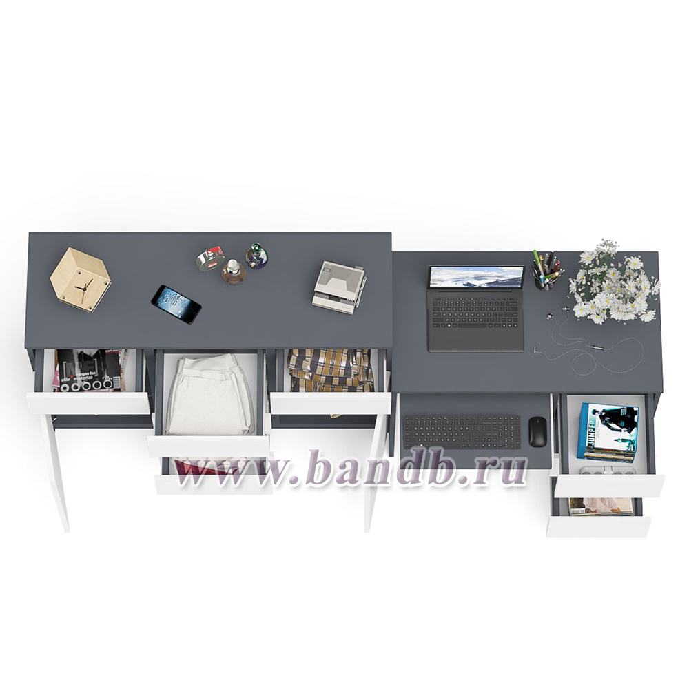 Комод-тумба Мори 1200 и компьютерный стол Мори МС-6 правый цвет графит/белый Картинка № 8