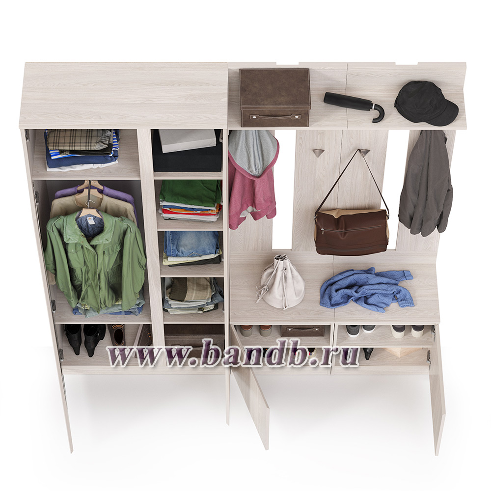 Шкаф для одежды и обувницы с вешалками для верхней одежды Ника цвет ясень анкор светлый Картинка № 4