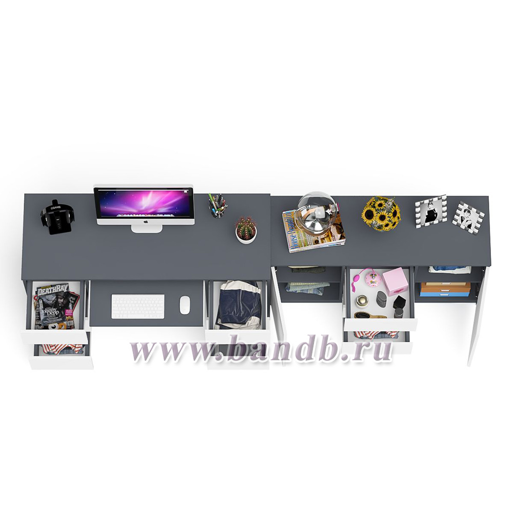 Комод-тумба Мори МК1200.3 со столом компьютерным двухтумбовым МС-2 цвет графит/белый Картинка № 4