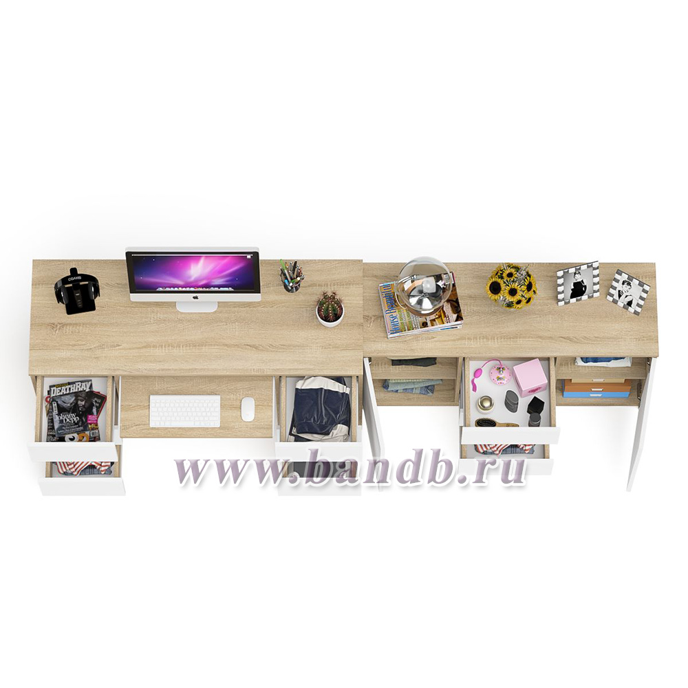Комод-тумба Мори МК1200.3 со столом компьютерным двухтумбовым МС-2 цвет дуб сонома/белый Картинка № 4