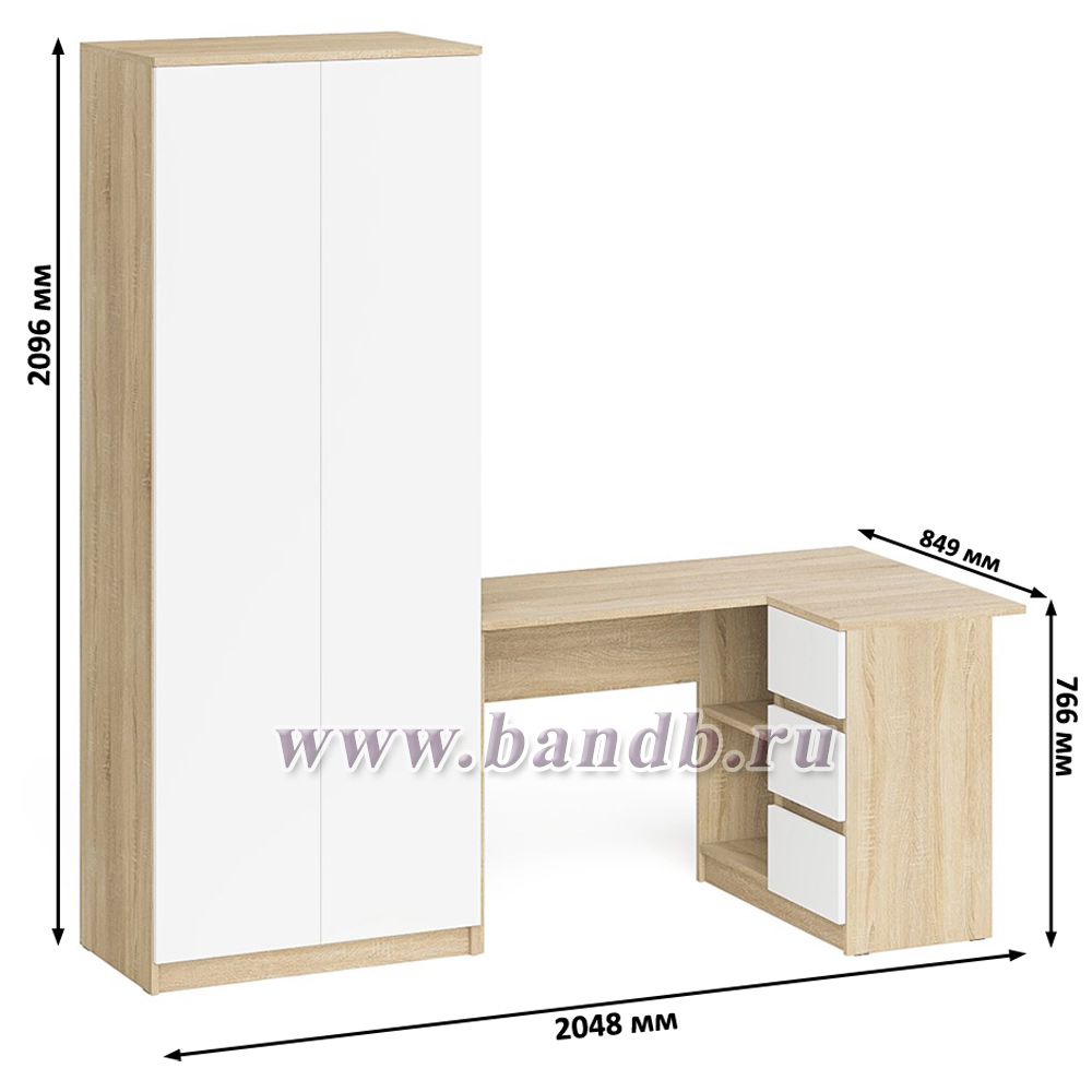 Шкаф Мори МШ-800 две дверки и стол компьютерный угловой МС-16 правый цвет дуб сонома/белый Картинка № 9