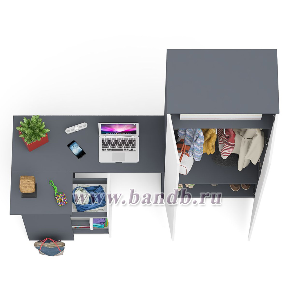 Шкаф двухдверный Мори МШ800 и угловой компьютерный стол МС-16 3 ящика слева цвет графит/белый Картинка № 6