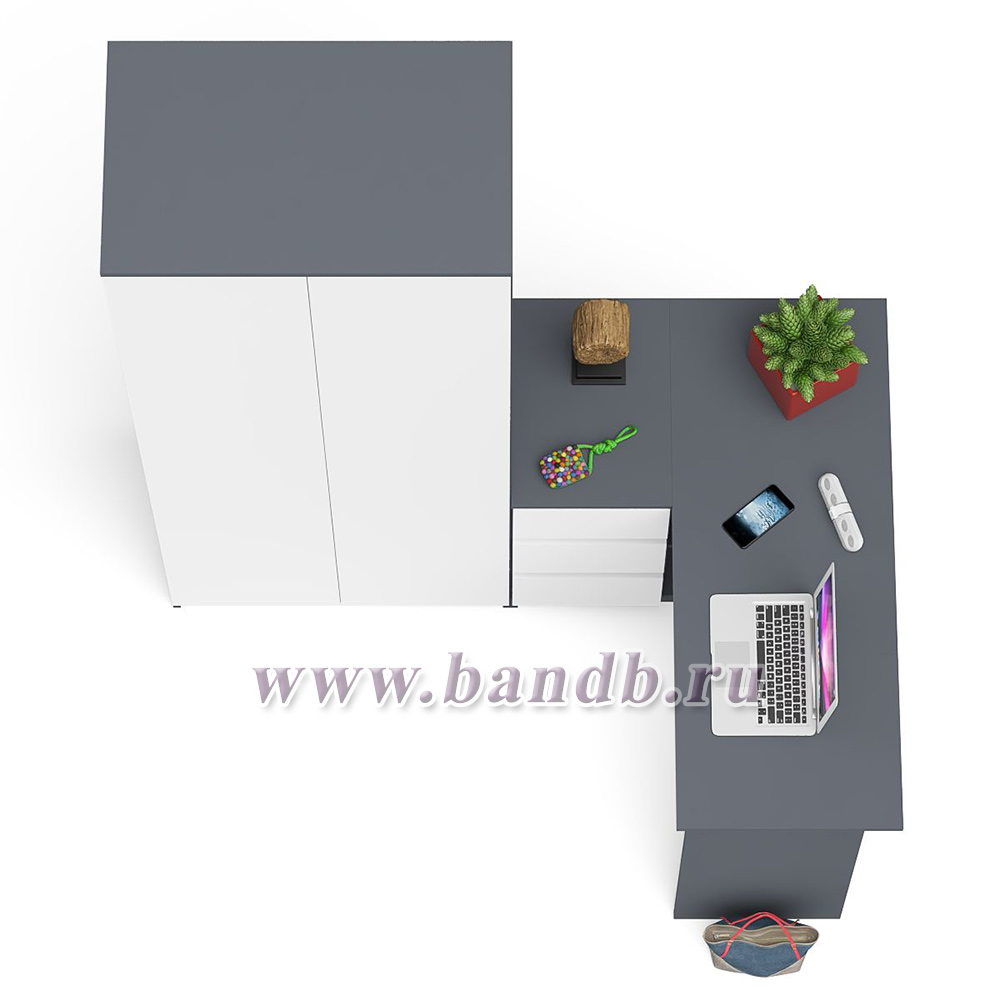 Шкаф двухдверный Мори МШ800 и угловой компьютерный стол МС-16 3 ящика слева цвет графит/белый Картинка № 7