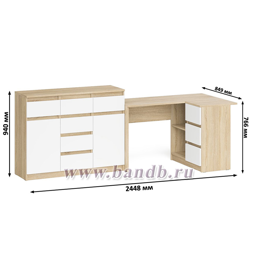 Комод-тумба МК1200.4 с компьютерным угловым столом МС-16 правым Мори цвет дуб сонома/белый Картинка № 9