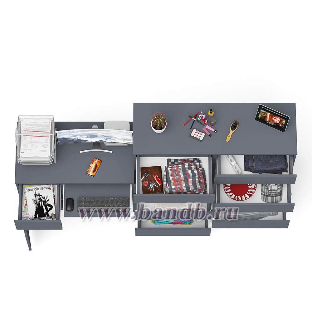 Комод Мори МК1200 на 10-ть ящиков и компьютерный стол МС-1 левый цвет графит Картинка № 8