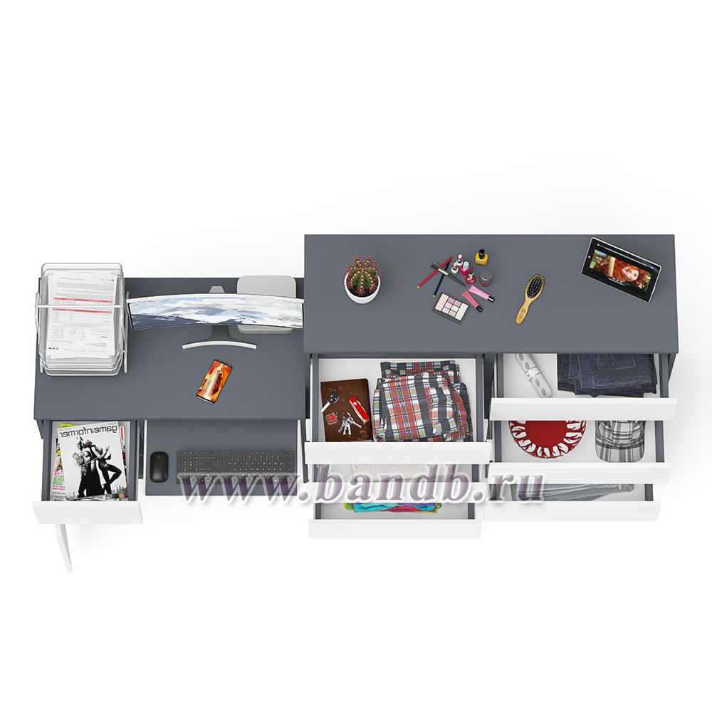 Комод Мори МК1200 на 10-ть ящиков и компьютерный стол МС-1 левый цвет графит/белый Картинка № 8
