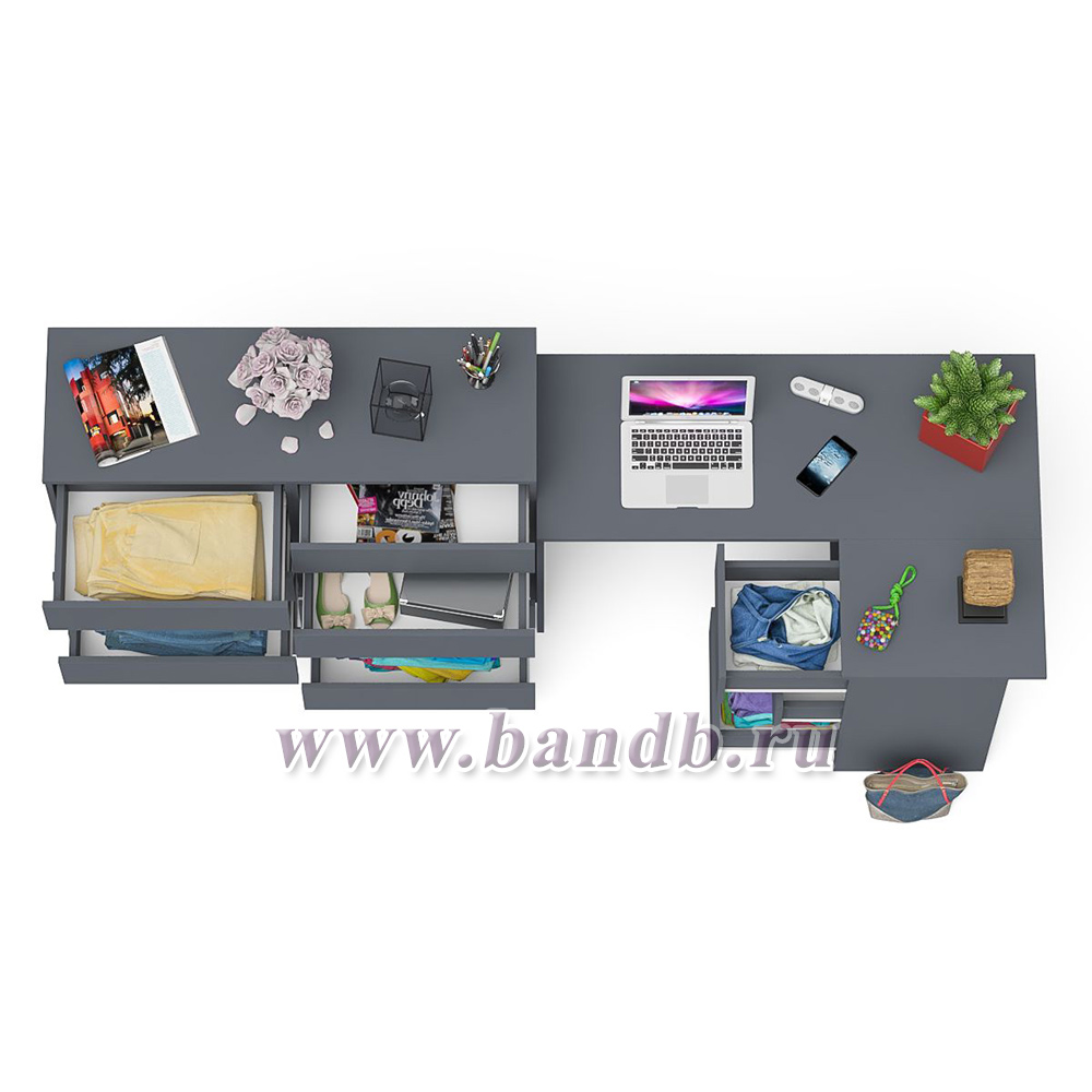 Компьютерный стол МС-16 правый с комодом МК1200 8 ящиков Мори цвет графит Картинка № 6