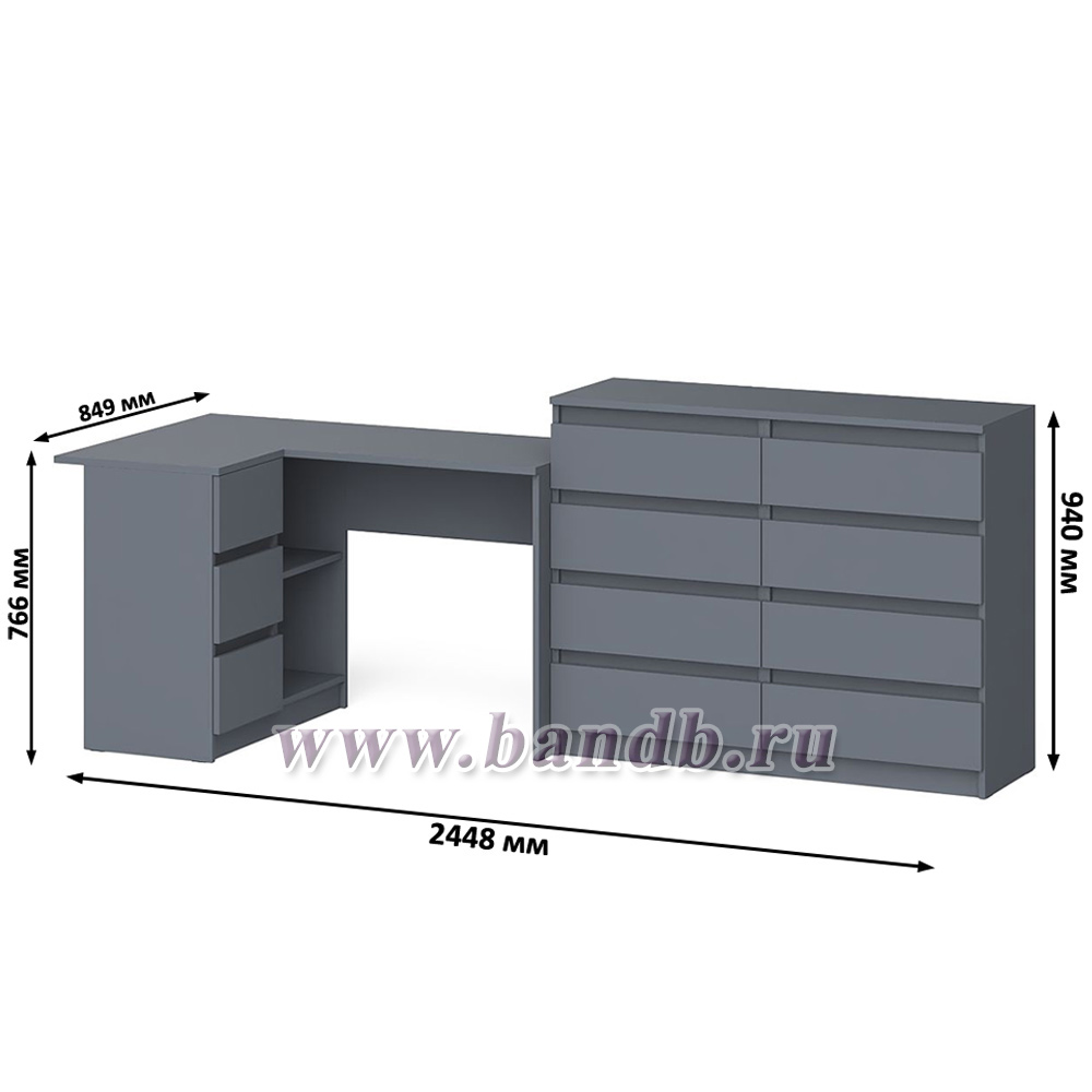 Стол компьютерный МС-16 левый с комодом МК1200 8-мь ящиков Мори цвет графит Картинка № 9