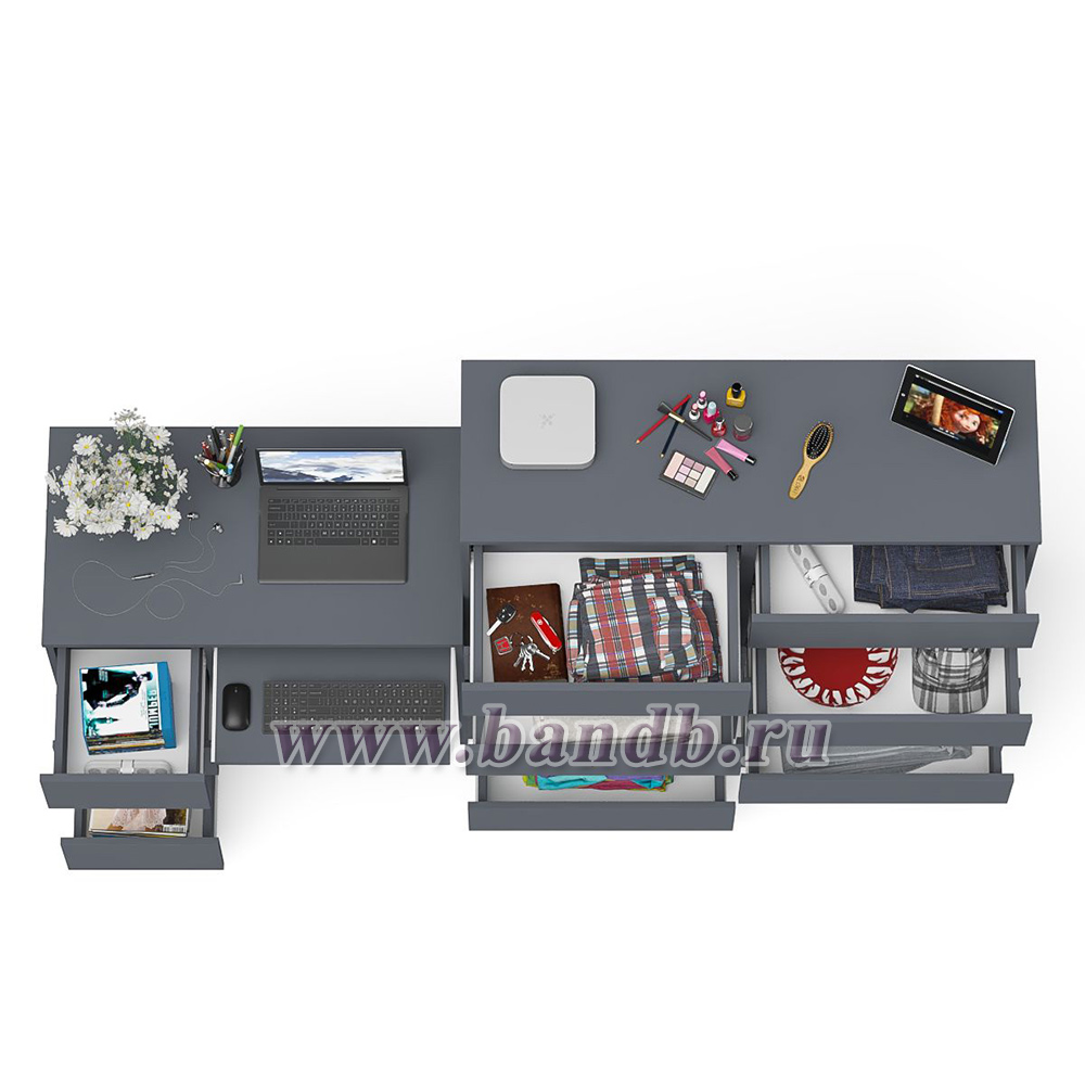 Компьютерный стол с тремя выдвижными ящиками левый с комодом 10-ть ящиков Мори цвет графит Картинка № 8