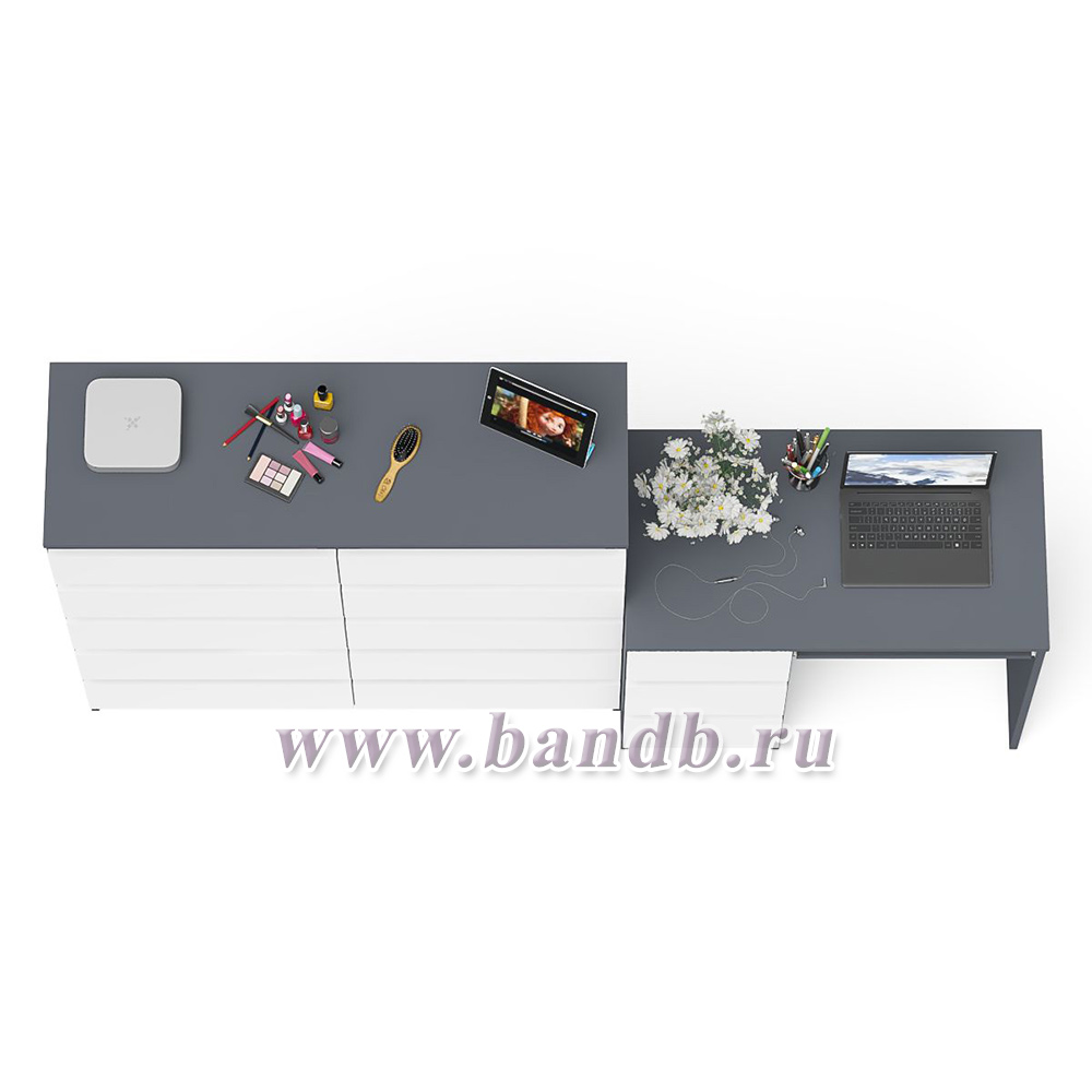 Компьютерный стол с тремя выдвижными ящиками левый с комодом 10-ть ящиков Мори цвет графит/белый Картинка № 5