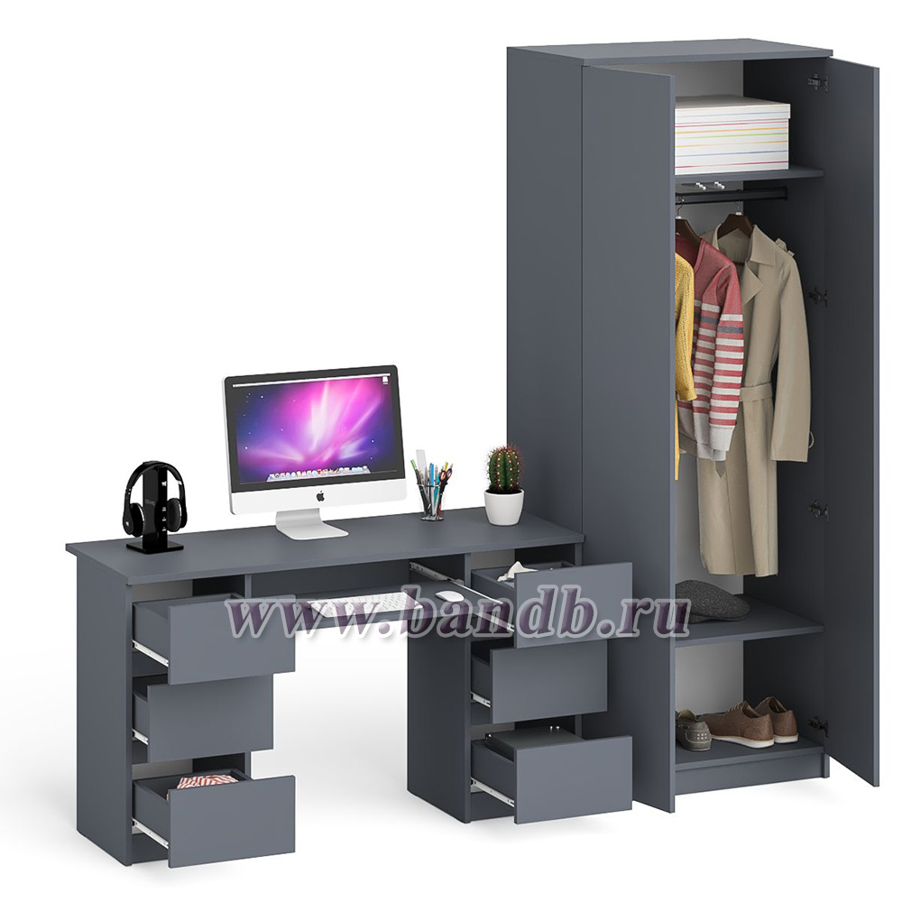 Стол компьютерный МС-2 две тумбы с ящиками с двухдверным шкафом Мори цвет графит Картинка № 2