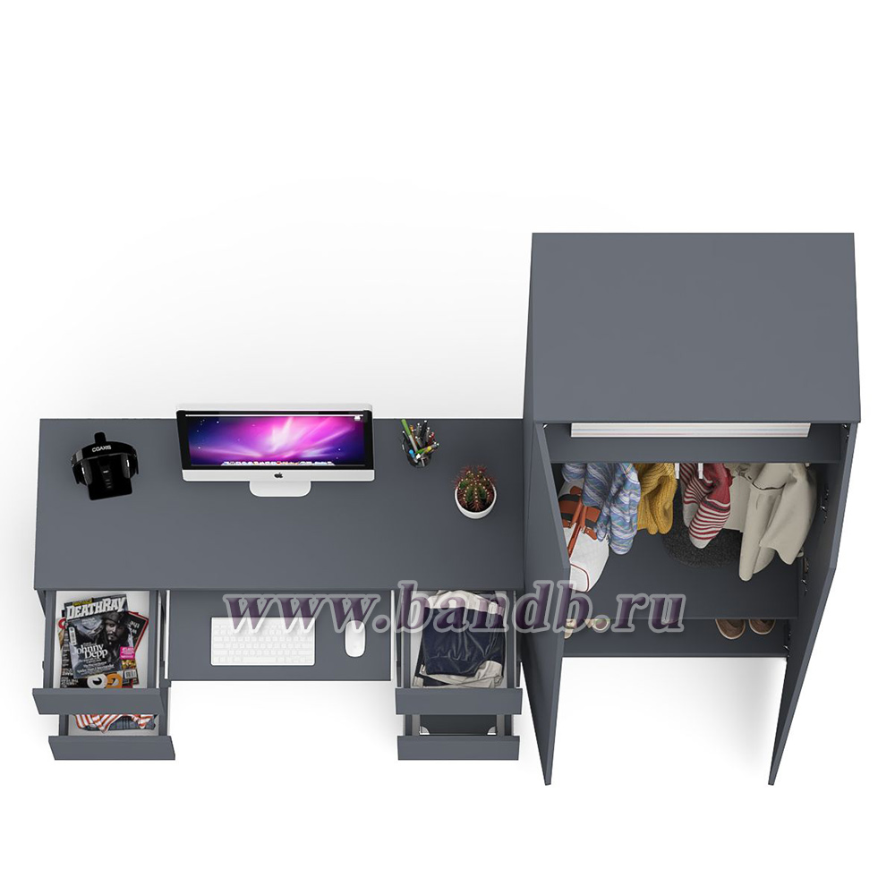 Стол компьютерный МС-2 две тумбы с ящиками с двухдверным шкафом Мори цвет графит Картинка № 4