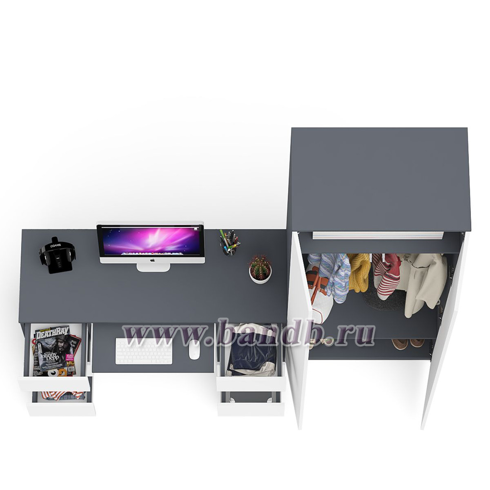 Стол компьютерный МС-2 две тумбы с ящиками с двухдверным шкафом Мори цвет графит/белый Картинка № 4