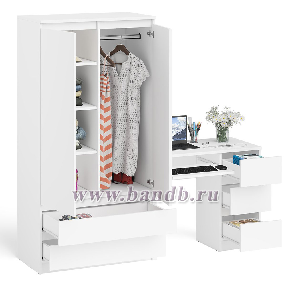 Компьютерный стол с ящиками правый и шкаф-комод МШ900.1 Мори цвет белый Картинка № 4