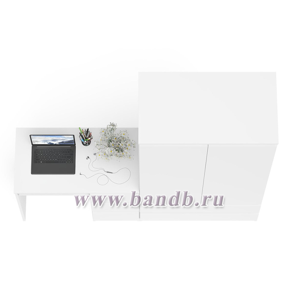 Компьютерный стол с ящиками правый и шкаф-комод МШ900.1 Мори цвет белый Картинка № 5