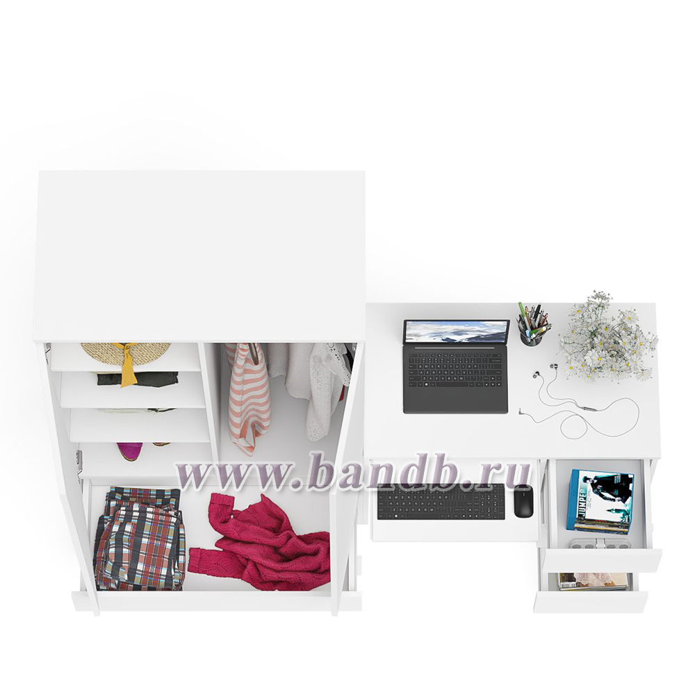 Компьютерный стол с ящиками правый и шкаф-комод МШ900.1 Мори цвет белый Картинка № 8