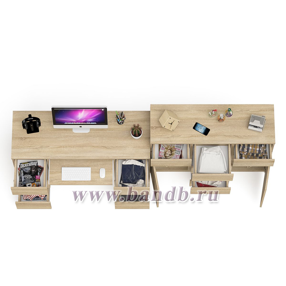 Двухтумбовый стол компьютерный МС-2 с ящиками и тумба-комод МК1200.4 Мори цвет дуб сонома Картинка № 4