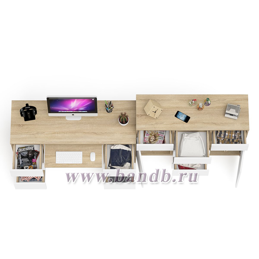 Двухтумбовый стол компьютерный МС-2 с ящиками и тумба-комод МК1200.4 Мори цвет дуб сонома/белый Картинка № 4