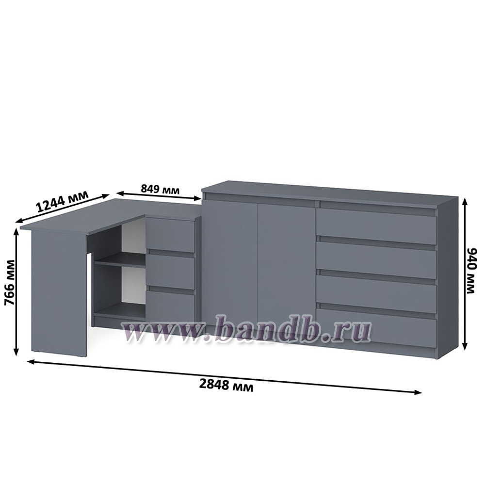Стол угловой компьютерный МС-16 правый с комодом-тумбой МК-1600 Мори цвет графит Картинка № 9