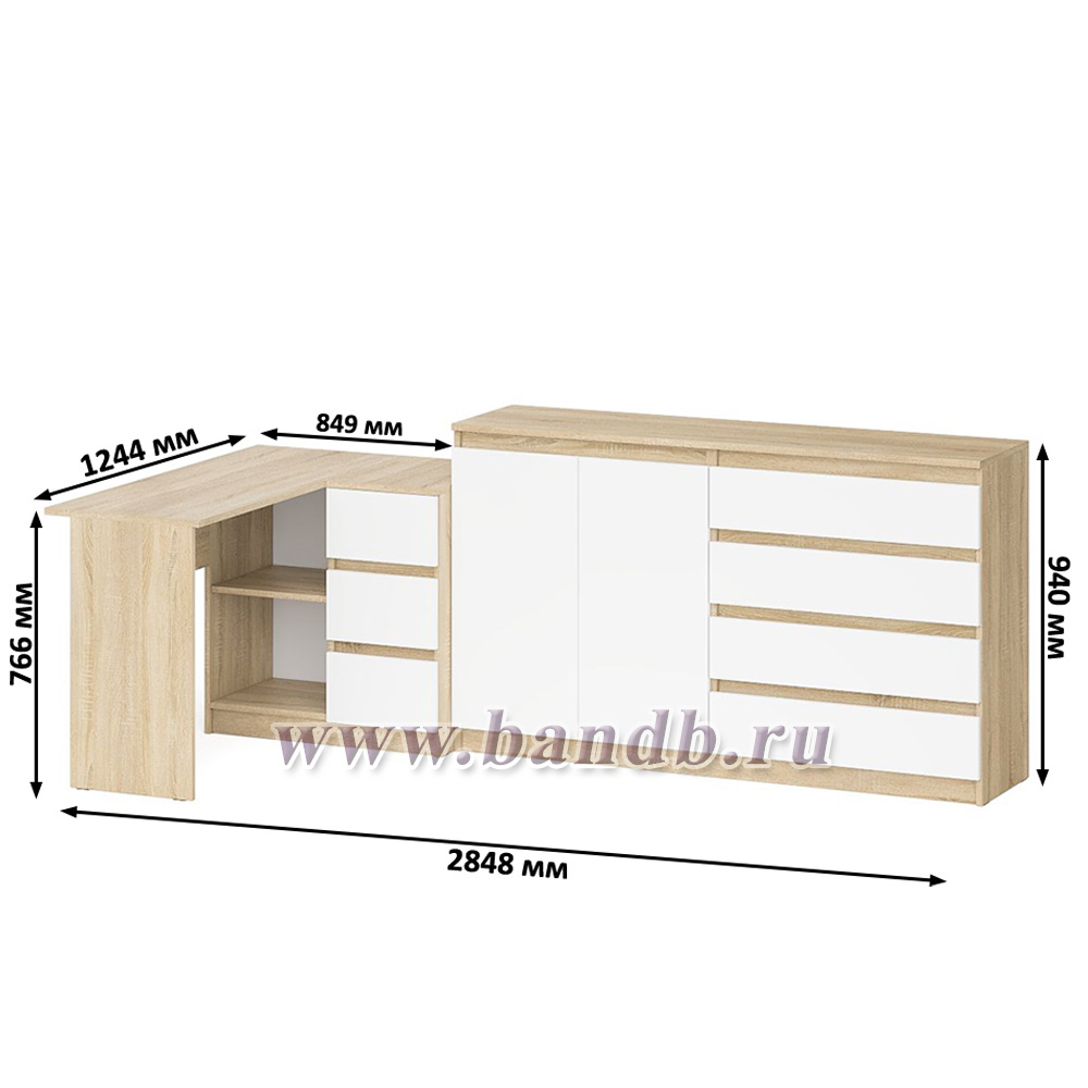 Стол угловой компьютерный МС-16 правый с комодом-тумбой МК-1600 Мори цвет дуб сонома/белый Картинка № 9