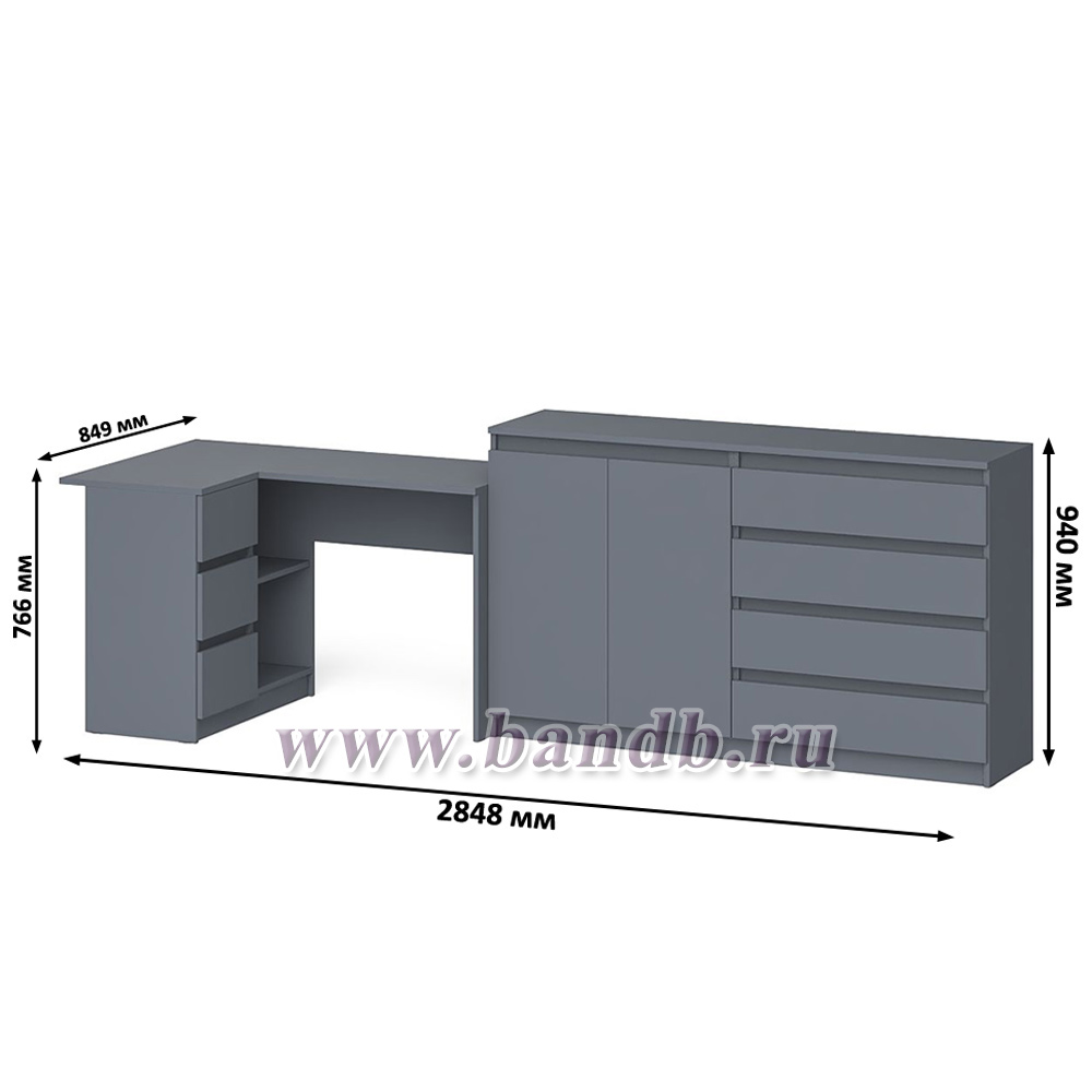 Угловой стол компьютерный левый МС-16 с комодом-тумбой 1600 Мори цвет графит Картинка № 9