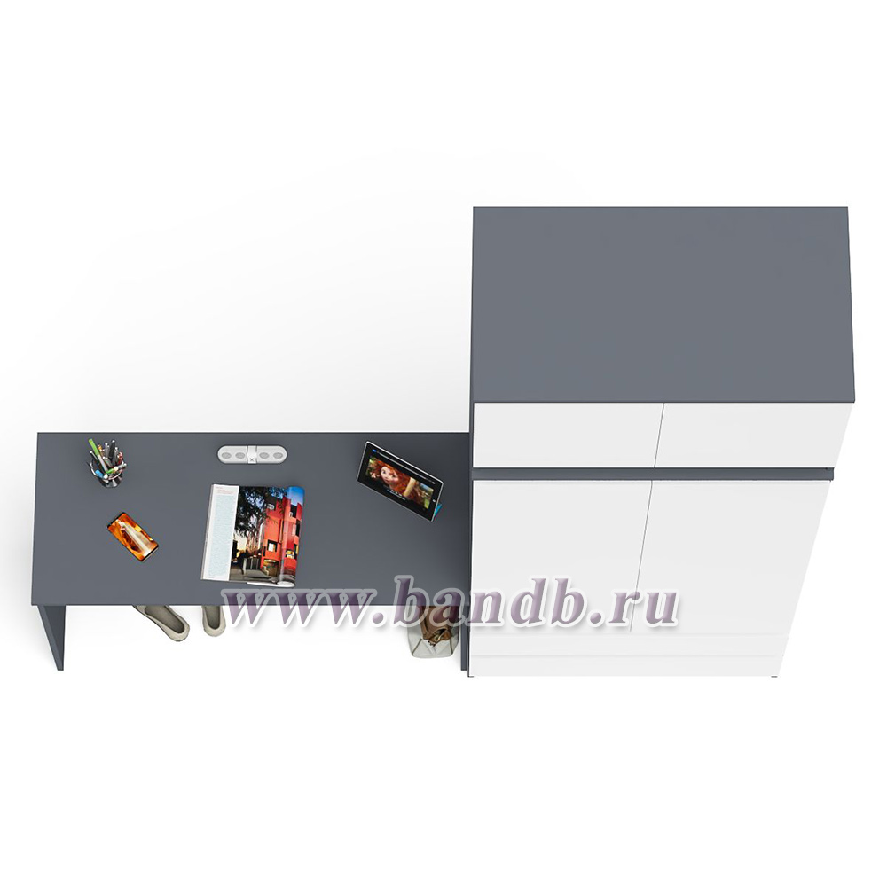 Стол письменный Мори 1200 и шкаф 900 с антресолью цвет графит/белый Картинка № 3