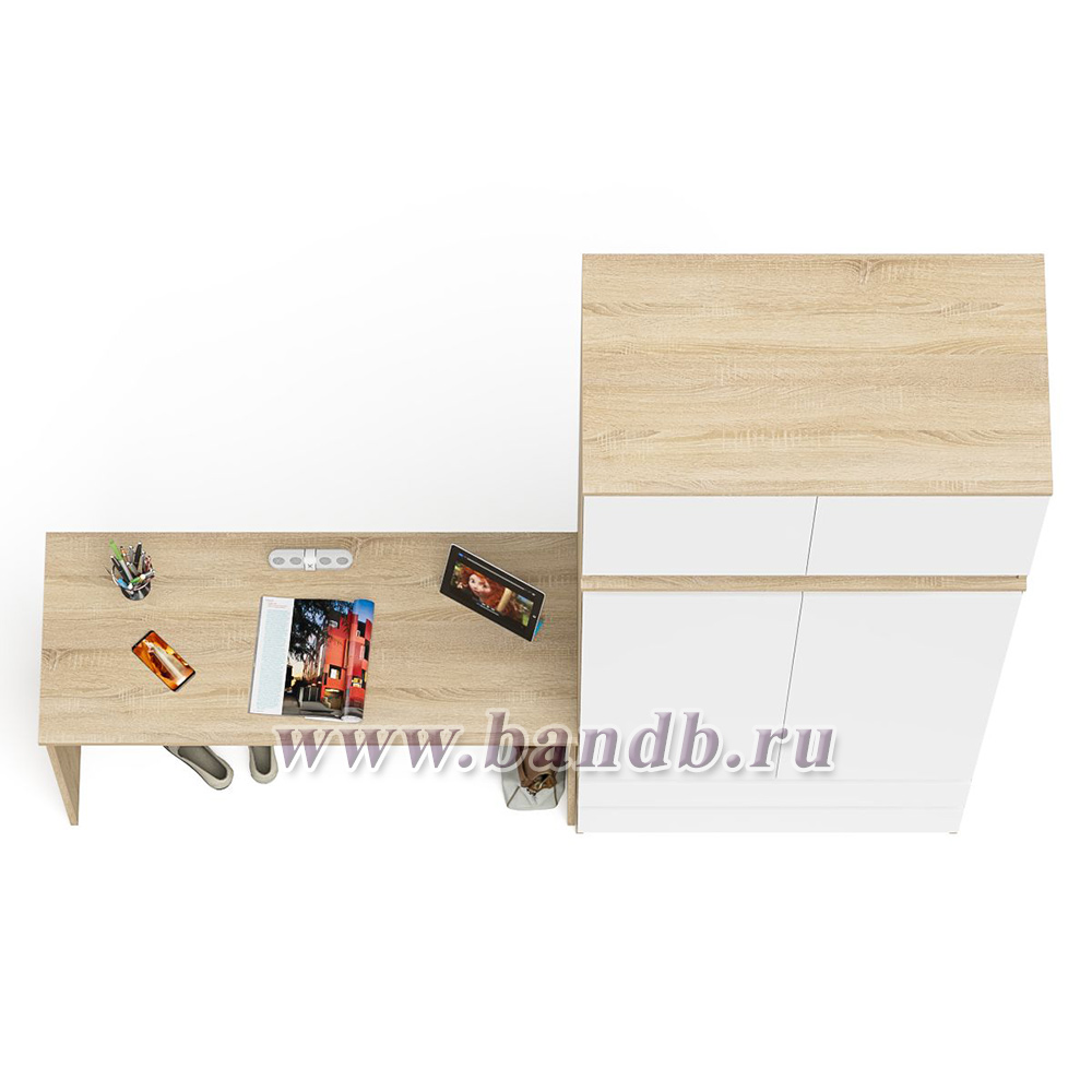 Стол письменный Мори 1200 и шкаф 900 с антресолью цвет дуб сонома/белый Картинка № 3